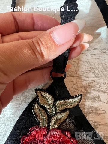 Ново черно дантелено бюстие с лента бродирано цвете и регулиращи се презрамки S , M , L , XL размер, снимка 3 - Бельо - 52197053