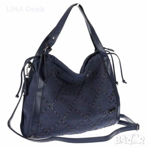 👜 Велурена дамска чанта с декоративни ленти и метални капси, снимка 2 - Чанти - 52496255