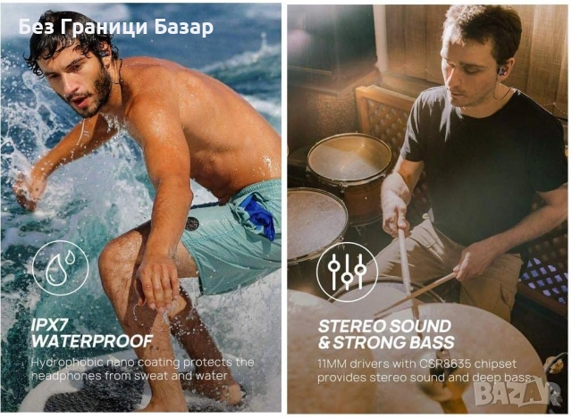 Нови Безжични спортни слушалки HiFi стерео водоустойчиви с микрофон, снимка 4 - Bluetooth слушалки - 52743290