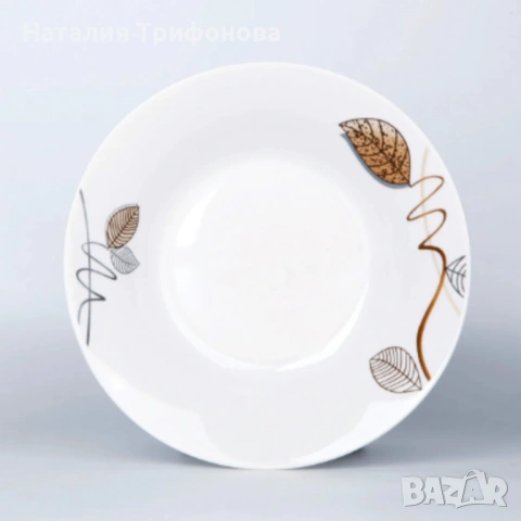 Стил и изтънченост за всяка трапеза - Комплект чинии 24 части с елегантен листен дизайн, снимка 3 - Сервизи - 53404086