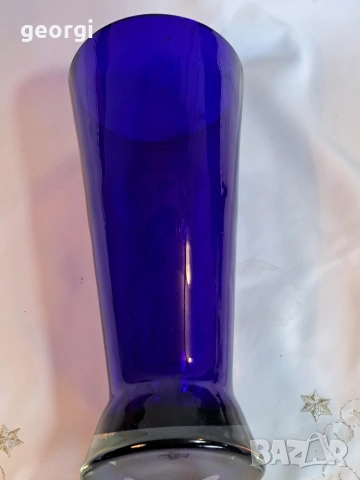 стъклена ваза син кобалт 32/6, снимка 4 - Вази - 53254609