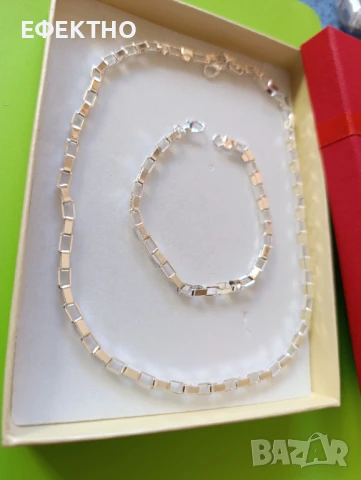 Чисто нов, масивен и дълъг сребърен комплект-ланец и гривна, снимка 2 - Бижутерийни комплекти - 50952851