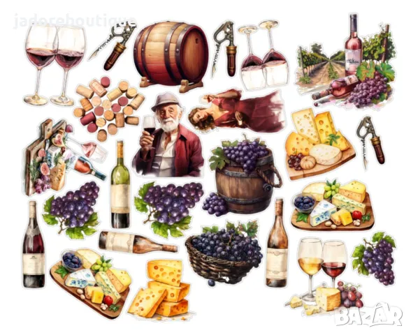 Изрязани елементи от картон Wine and cheese 25 бр - R104, снимка 2 - Други - 48547494