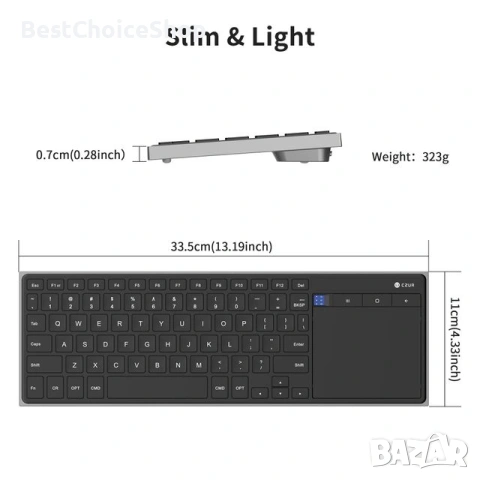 Безжична клавиатура, Bluetooth с тъчпад, съвместима с Windows, MacOS, iOS и Android, QWERTY - черна, снимка 10 - Клавиатури и мишки - 53200933