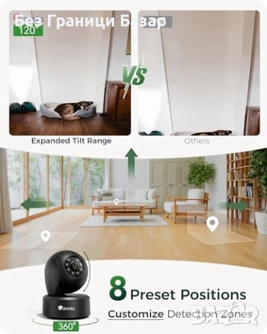 Нова 4K 8MP AI Камера за Наблюдение, 360° PTZ, 5GHz Wi-Fi, Авто Проследяване, снимка 5 - IP камери - 50636628