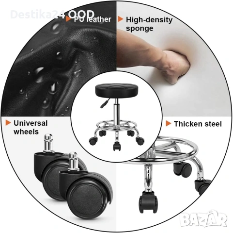 Въртящ се стол на колела с регулируема височина – черен, снимка 4 - Столове - 53417956