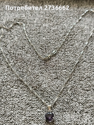 Сребърно колие с лилав цирконии 