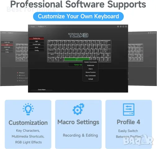 TMKB T63 механична клавиатура с Blue Switch, Bluetooth / 2.4G, снимка 8 - Клавиатури и мишки - 47819194