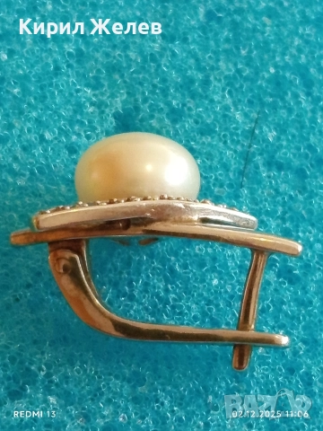 Сребърна обеца с малка перла и инкрустирани кристали стил и елегантност 39771, снимка 3 - Обеци - 52623146