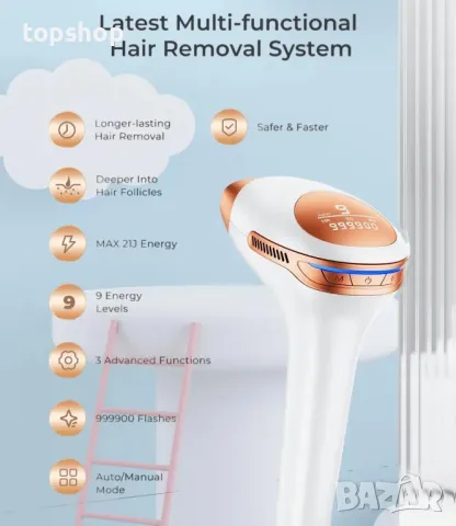 3 в 1 HR/SC/RA IPL устройство за обезкосмяване, 9 енергийни нива, 21J лазерен епилатор, снимка 3 - Епилатори - 50355204