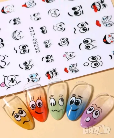 Физиономии усмивки лица мимики emoji emoticon татос слайдер ваденки водни стикери за нокти маникюр, снимка 3 - Продукти за маникюр - 49757280