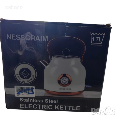 Електрически чайник NESSGRAIM от неръждаема стомана с ретро термометър – 1.7 L, 2200W, снимка 10 - Кани - 52697763
