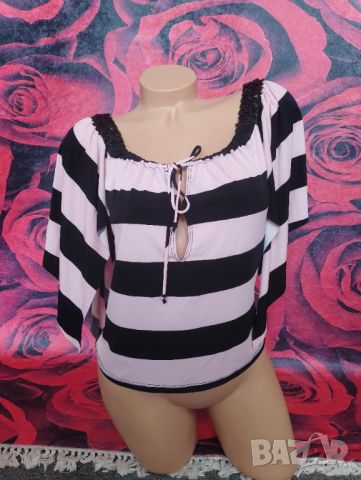 Розово-черен къса блузка с ръкави пеперуда и пайети С/М , снимка 4 - Тениски - 46373928