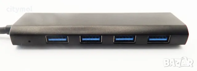 USB 3.0 хъб, ултратънък 4-портов USB хъб от алуминий - 100 см кабел, снимка 1 - Други - 46989664