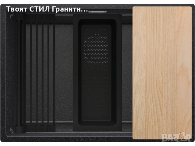 Черна кухненска мивка за вграждане под плот Прага 70 Level 660 x 470 мм