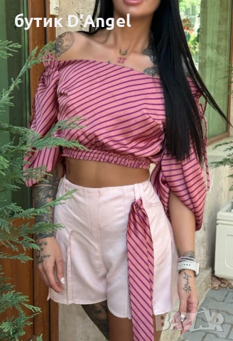 AVIN Блуза с паднали рамене в розово, снимка 4 - Корсети, бюстиета, топове - 51309006