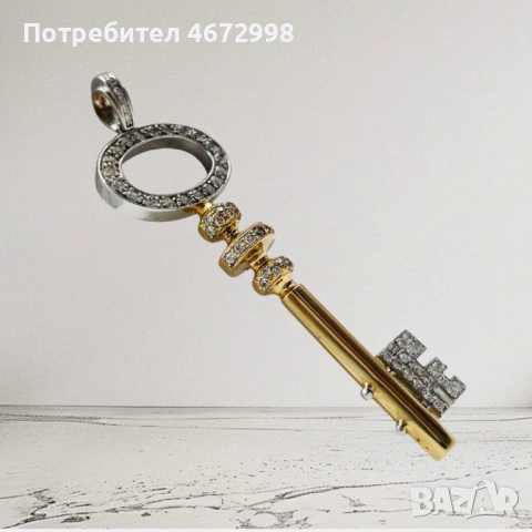 Златен ключ висулка медальон 14 к, снимка 4 - Колиета, медальони, синджири - 53266350
