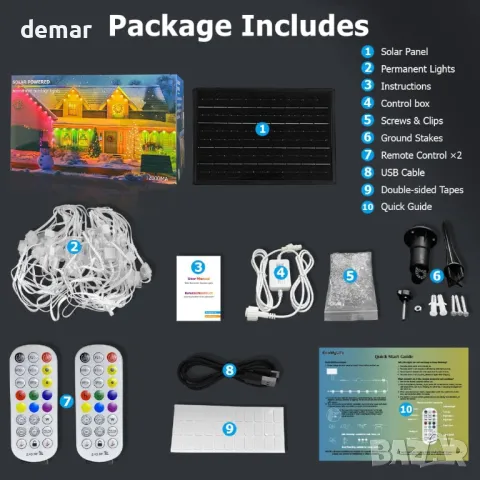 Соларни постоянни външни осветителни тела, интелигентни RGB Plus IC, 66 сцени, IP67, 15 метра, снимка 9 - Соларни лампи - 49871964