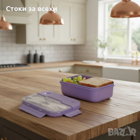 Кутия за обяд Cheffinger с 3 отделения, вилица и лъжица – компактна кутия за храна, снимка 6 - Кутии за храна - 53258176