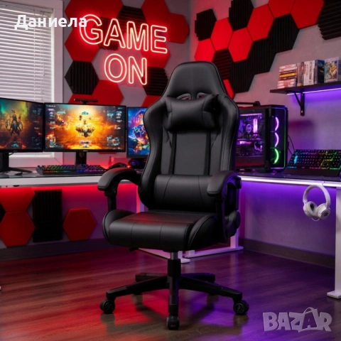 Ергономичен офис и геймърски черен стол – Максимален комфорт за гърба и врата, регулируем, снимка 5 - Столове - 54204508