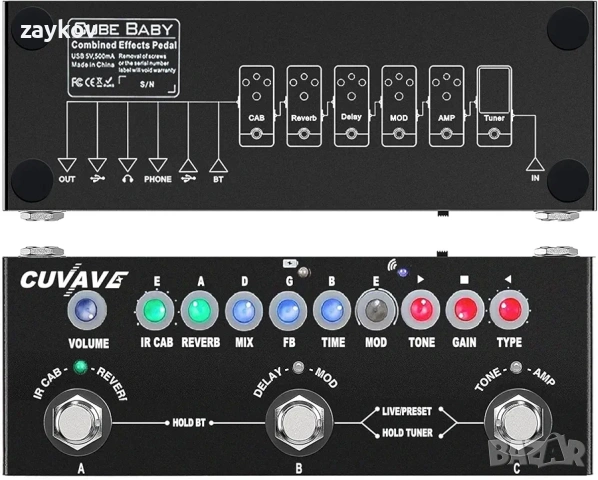 Cube Baby Мулти-ефектен китарен педал с забавяне, хорус, фазер и реверберация, снимка 4 - Китари - 53196220