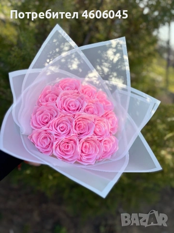 Букет от вечни сатенени рози , снимка 2 - Друго - 53876070