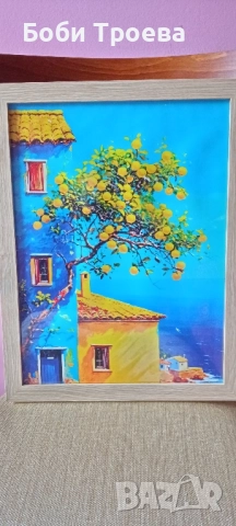 Средиземноморска крайбрежна картина с лимоново дърво, снимка 2 - Картини - 51995784