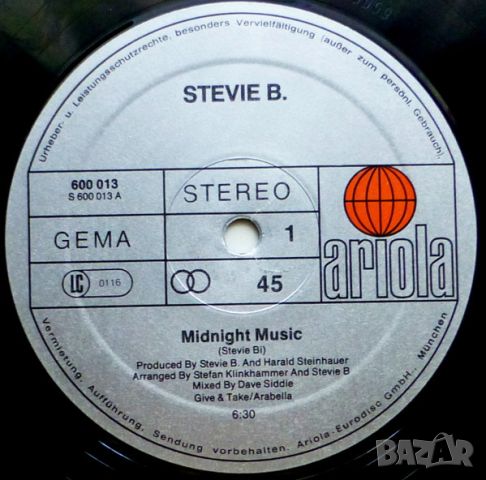 Грамофонни плочи Stevie B. – Midnight Music (Part 1 & 2) 12" сингъл, снимка 2 - Грамофонни плочи - 45591233