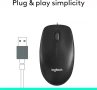 Мишка Logitech M100 с кабел, USB, 3 бутона, 1000 DPI оптично проследяване, за двете ръце - черна, снимка 3