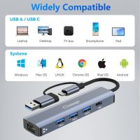 5 в 2 USB хъб Ethernet 1000M, с 3 *USB 3.0 и USB-C порта, снимка 7 - Кабели и адаптери - 45221651