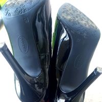 Страхотни черни лачени остри обувки на висок ток за повод, 38 н, снимка 4 - Дамски обувки на ток - 45381836