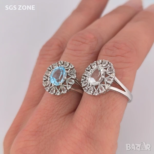 СРЕБЪРЕН ПРЪСТЕН С ПРОЗРАЧЕН ТОПАЗ И СИН ТОПАЗ С ПРОЗРАЧЕН МНОГОЦВЕТЕН , снимка 1