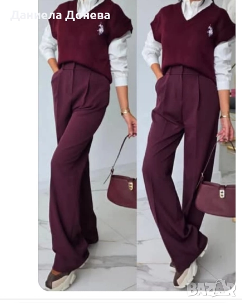 Дамски широк панталон бургунди, снимка 1