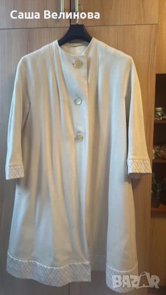 Бяло дълго вълнено палто, снимка 1