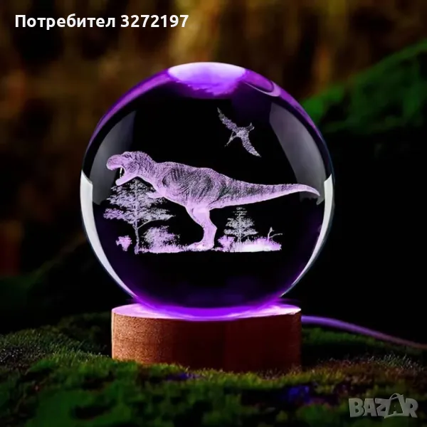 LED Светеща кристална топка/лампа, 3D сензорна - Динозавър, снимка 1