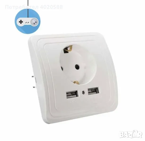 Единичен ел. контакт с 2 USB входа, снимка 1