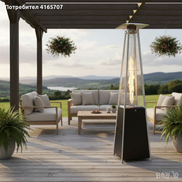 Газов отоплител-чадър 13 kW, 227 см – външен газов отоплител с калъф и защити + маймунка , готов за , снимка 1