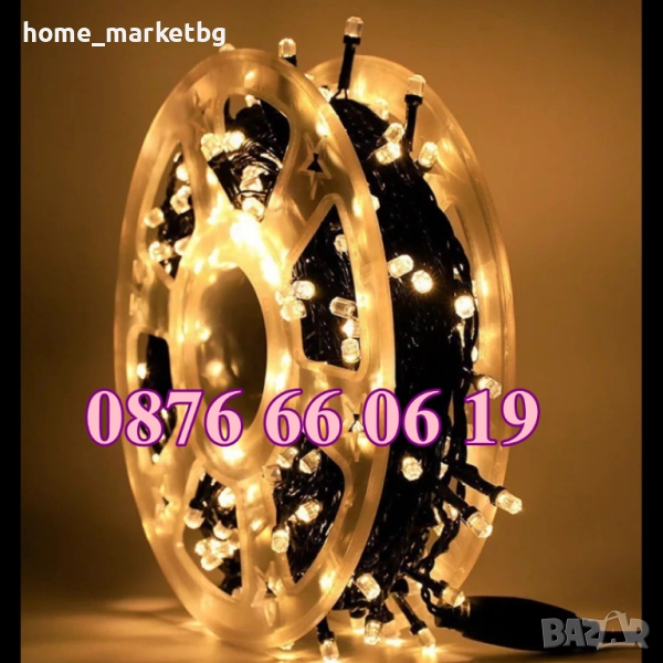 Коледни лампички 20 метра на макара, жълта светлина, водоустойчиви, снимка 1