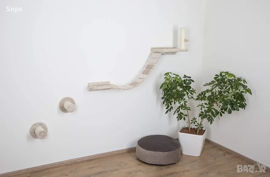 Стена за катерене за котки, комплект от 6 части, бежова, снимка 1