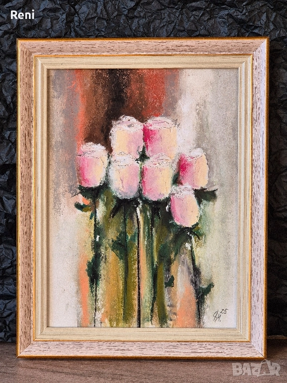 Рози, картина оригинал, пастел, снимка 1