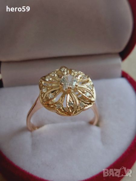 Дамски златен пръстен с циркони , снимка 1