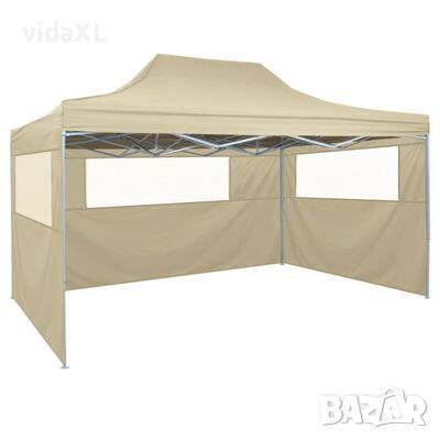 vidaXL Сгъваема парти шатра с 3 странични стени 3х4 м стомана кремава(SKU:48893, снимка 1