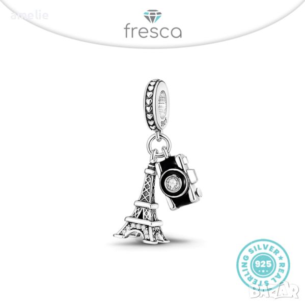 Талисман Fresca по модел Пандора сребро 925 Pandora Eiffel Tower and Photo Charm. Колекция Amélie, снимка 1