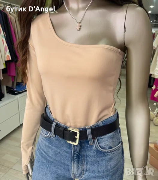 Блуза с един ръкав в бежов цвят , снимка 1