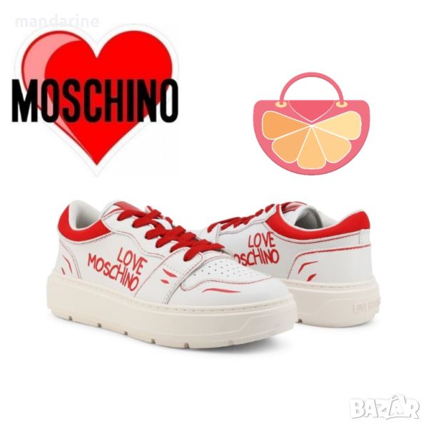 LOVE MOSCHINO № 37-38-39 🍊 Дамски кожени кецове с лого "WHITE & RED" нови с кутия, снимка 1