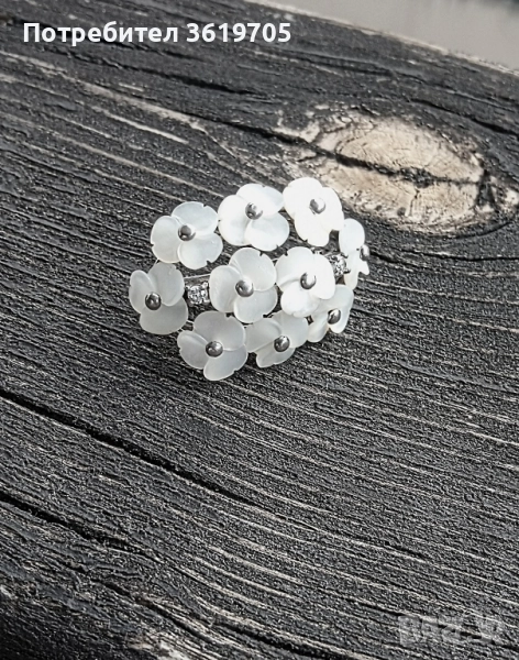 Сребърни обеци с естествен седеф и фианити (изкуствени диаманти), снимка 1