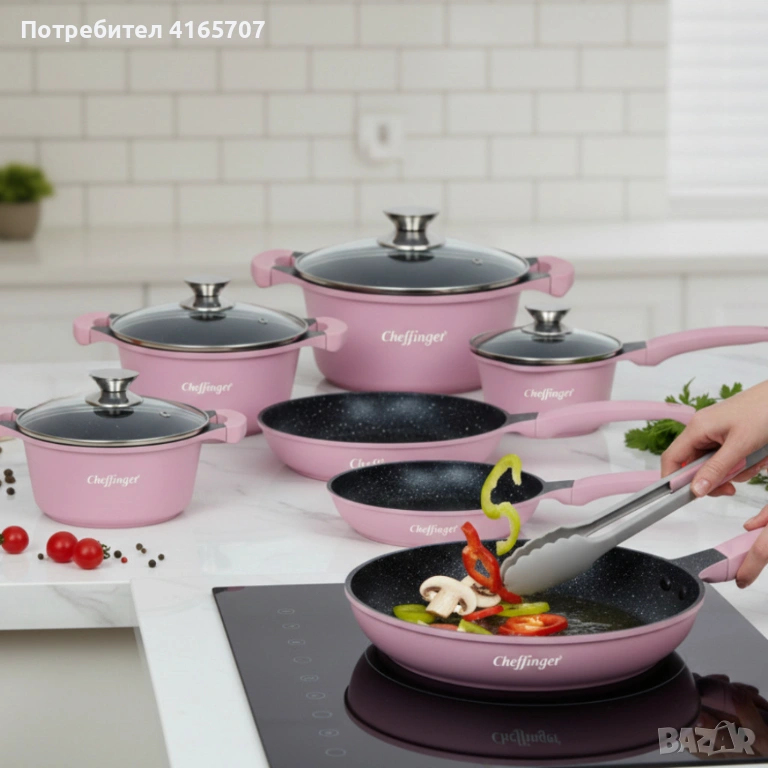 Комплект съдове за готвене Cheffinger от 10 части – тенджери и тигани с мраморно покритие за всички , снимка 1
