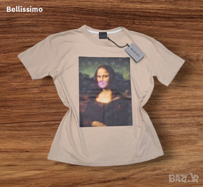 *Balenciaga, Mona Lisa* Дамска тениска с щампа в бежов цвят, снимка 1
