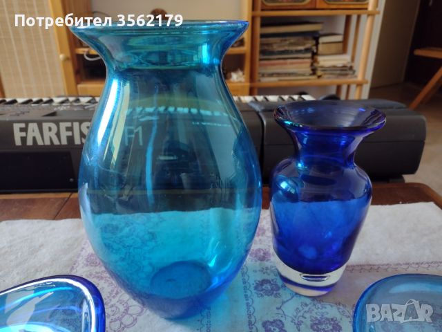 Вази и плата синьо стъкло, снимка 8 - Вази - 46007585