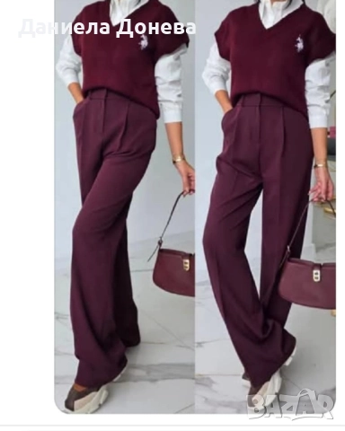 Дамски широк панталон бургунди